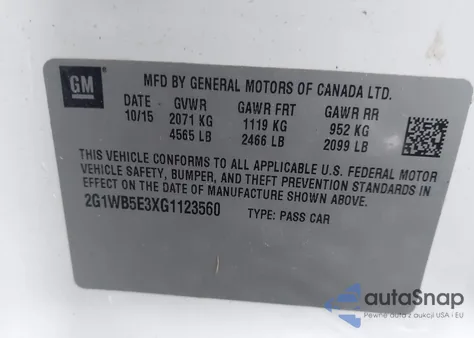 2016 Chevrolet Impala Limited Lt from USA, damaged, VIN 2G1WB5E3XG1123560